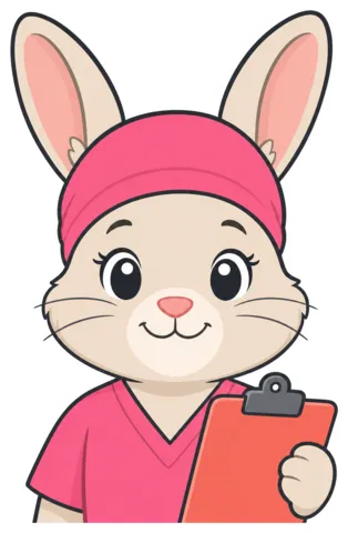 The Appointment Prep Clerk, a cartoon bunny in a scrub cap with a clipboard