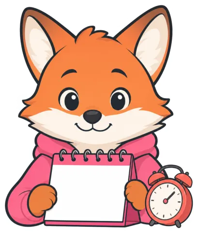 The Grant Deadline Keeper, a cartoon fox with a calendar and an alarm clock