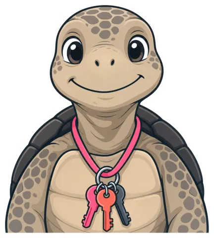 The Handover Keeper, a cartoon tortoise with a key ring