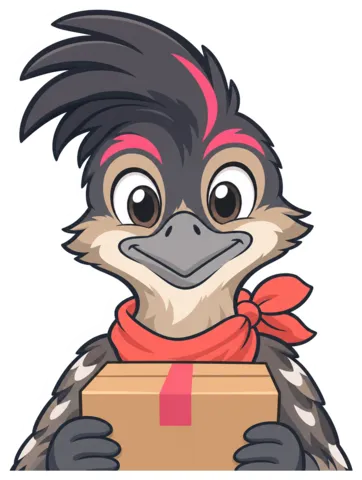 The Supplier Chaser, a cartoon roadrunner carrying a parcel