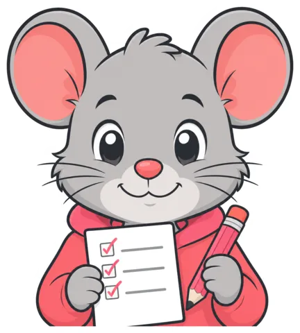 The Supply List Keeper, a cartoon mouse with a shopping list and pencil